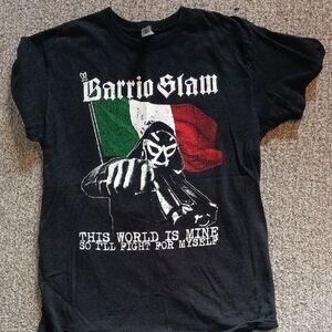 Barrio Slam - Black Graphic T-Shirt with Mexican Flag Design